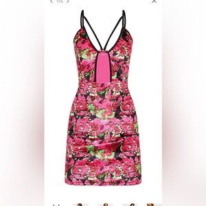 PrettyLittleThing Pink Floral Strappy Mini Dress size L